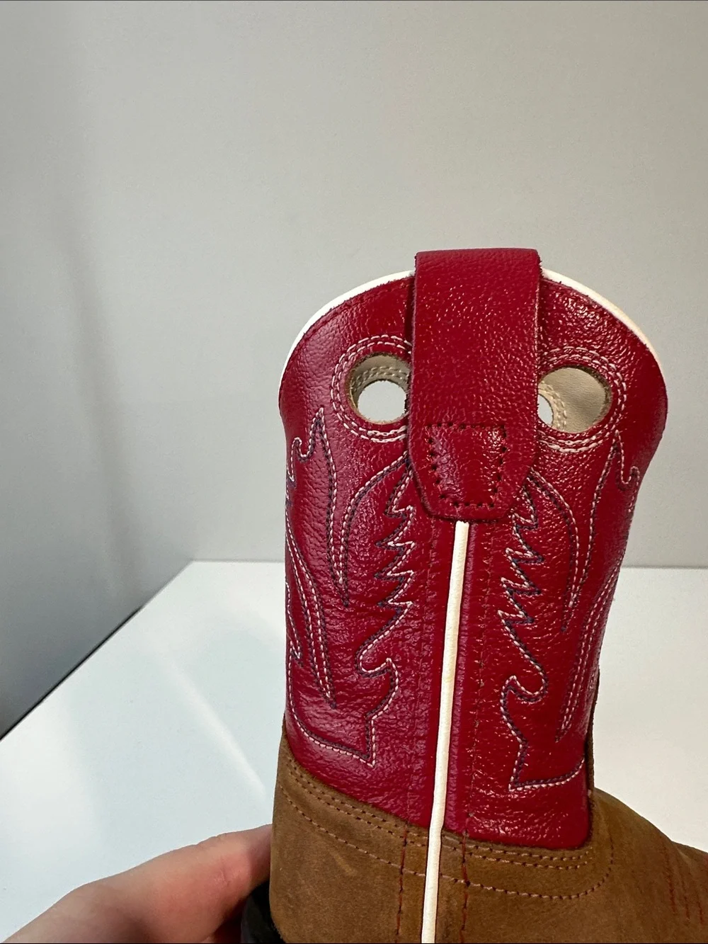 Old West Red Kids Distress Leather Broad Square Toe Cowboy Boots Size 4 Western